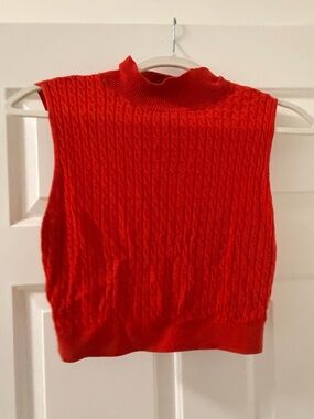 & Other Stories Bright Red Cable-Knit Sleeveless Turtleneck